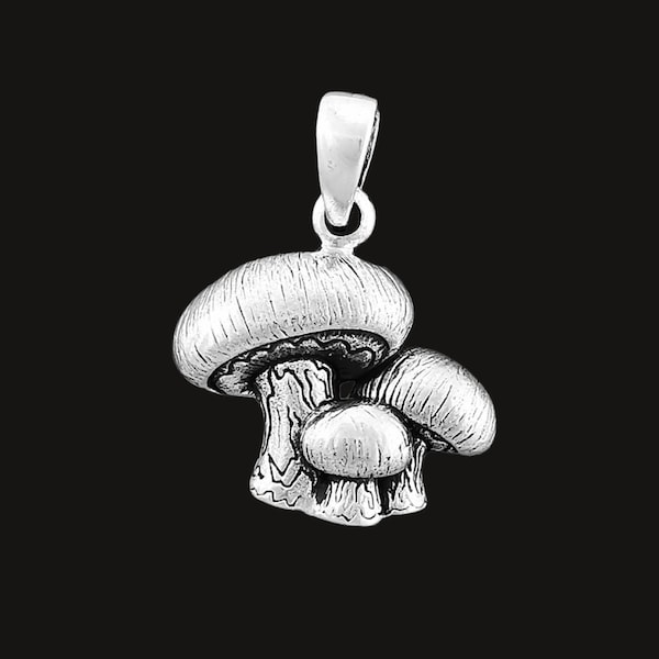 925 Sterling Silver Triple Mushroom Toadstool Pendant