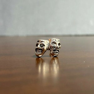 925 Sterling silver mask drama earring cuff, theater, happy sad