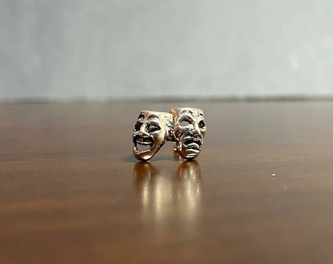 925 Sterling silver mask drama earring cuff, theater, happy sad