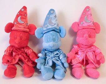 Get All- Disney 12" Monochromatic Ink & Paint Sorcerer Apprentice Mickey Mouse Fantasia Hot Pink, Baby Blue, and Red Ink and Paint Plushes