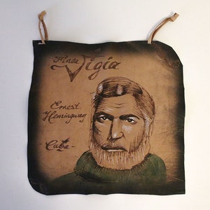 Ernest Hemingway Portrait Leather Art | Ernest Hemingway Leather Hanging Artwork | Ernest Hemingway Fan Gift