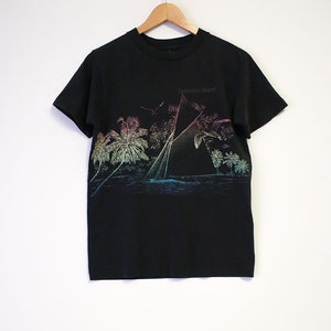 Vintage Galveston Island Texas Neon Tropical Palm Trees Faded Black Shirt- Size Women's Small (Cotton)