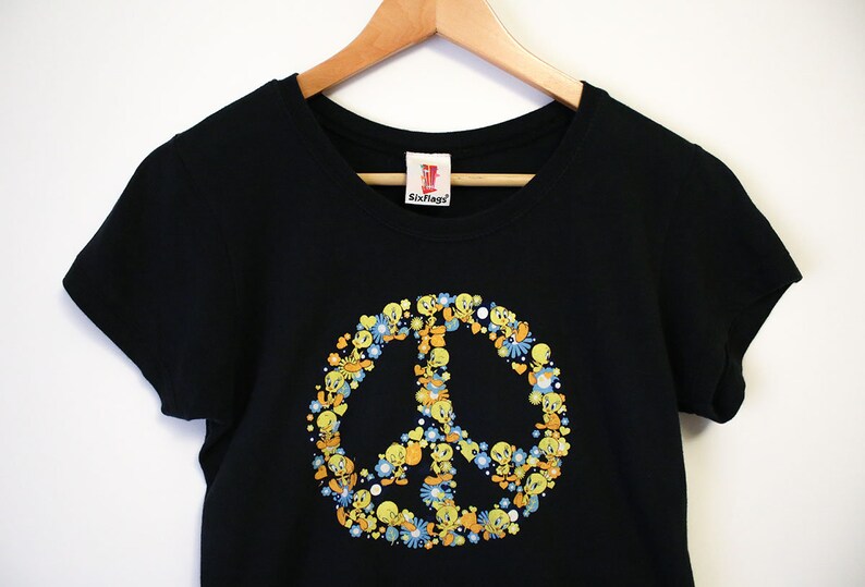 Vintage Looney Tunes Tweety Bird Peace Sign Black Cut Crop - Etsy