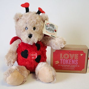 Get Both- Valentine's Day Gifts GANZ Lovely Ladybug Singing Teddy Bear I Play "You Are My Sunshine!" PLUS Meri Meri Love Tokens Love Coupons