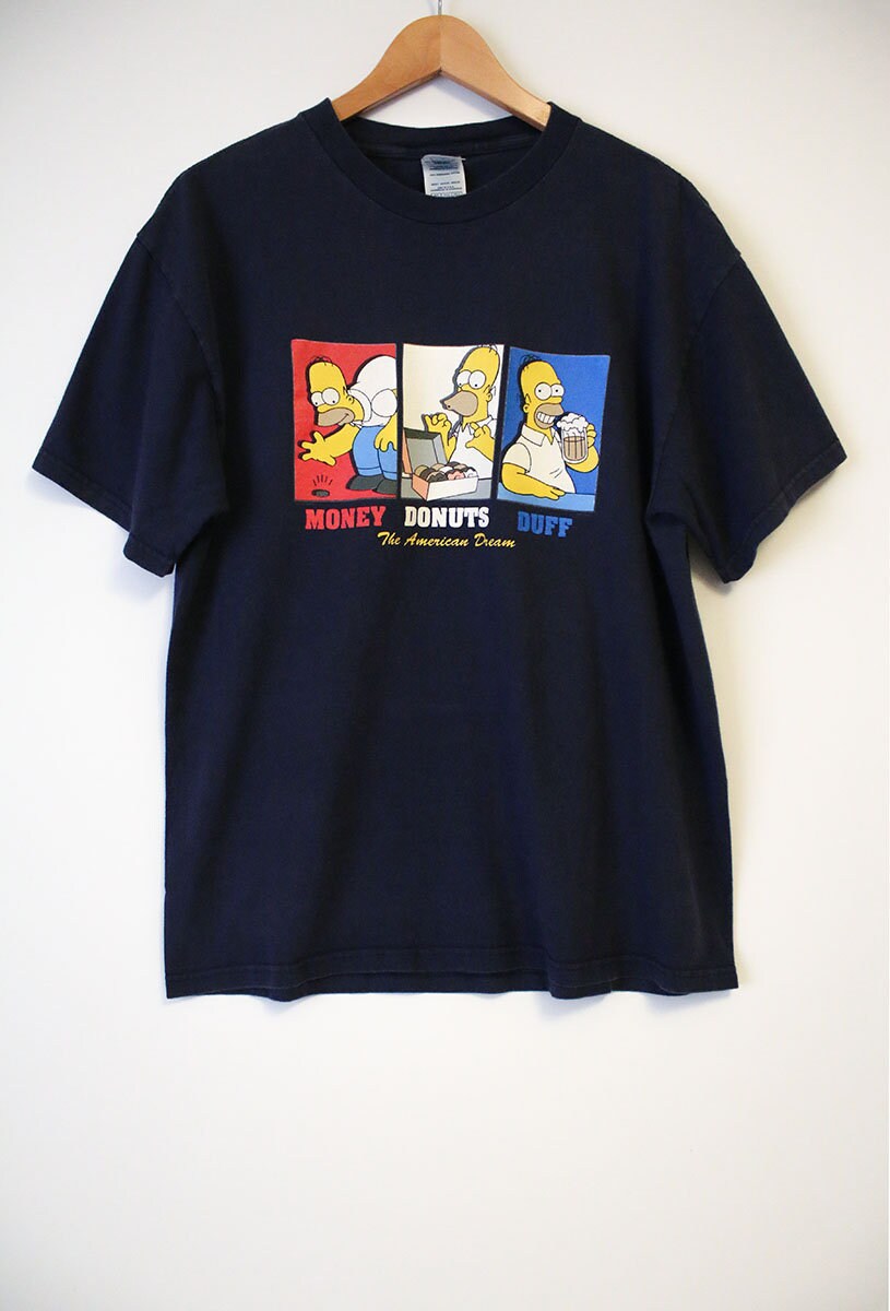 Vintage Los Simpson Homer Money Donuts Duff La camiseta azul marino del sueno americano Tamano hombre grande algodon Etsy Espana
