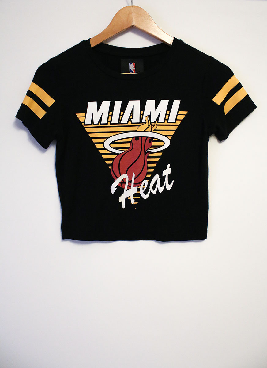 Retro Miami Heat Stretchy Thin Soft Black Crop Top Miami Heat -   Singapore