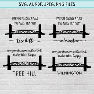 One Tree Hill Bridge and Wilmington, North Carolina Happy Place Clipart - Digital Files (SVG, PNG, JPEG, Illustrator) for Cricut, Silhouette