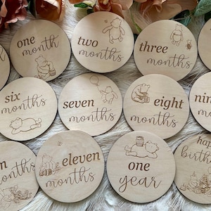 Houten mijlpaalborden Pooh Bear baby, leeftijdsmarkeringen voor fotografie, babyshower, babyfotorekwisieten, big, tijger en Winnie de Pooh