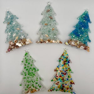 Christmas Tree 6&quot; Night Light| Handmade Stained Glass Style Nightlight for Holidays | Ocean and Beach Themed Light | Seasonal Home Decor