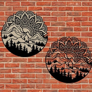 Mandala Montagne e Alberi File Digitali - SVG Singolo o Multistrato, AI, PDF per Cricut, Silhouette, Taglio Laser e Incisione