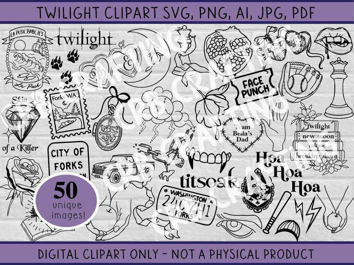Twilight Saga Vector Clipart Vampire Werewolf Digital Files, Bella Swan ...