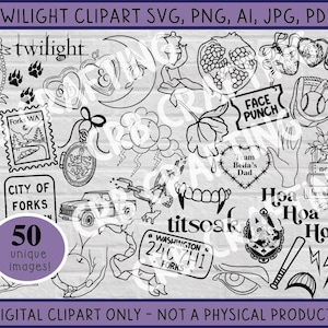 Twilight Saga Vector Clipart Vampire Werewolf Digital Files, Bella Swan Edward Cullen Family, Jacob Black, Forks Vectorized SVG PNG Images