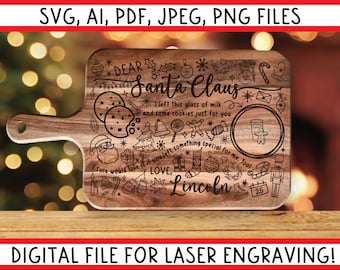 Custom Christmas Cutting Board File | Holiday Gift for Kids and Family | Personalized Digital Art for Laser Engraving Santa Claus Present