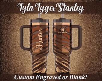 Tyla Tyger Stanley 40 oz Quencher Authentieke Custom Gegraveerde Chocoladebruin Gouden Tijger Tumbler Gepersonaliseerde cadeaus voor hem of haar