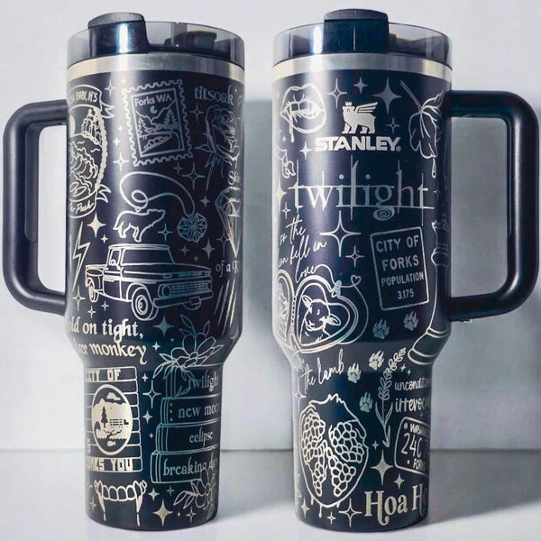 Forks Washington Vampire Stanley Graverad Tumbler 40 oz Quencher Twilight, New Moon, Breaking Dawn Fans Team Jacob Gåva Team Edward Gåvor
