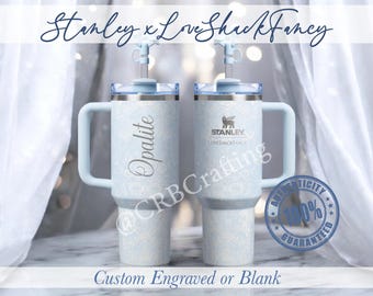 Vaso Toscana Toile Stanley x LoveShackFancy de 40 oz con grabado personalizado, diseño floral azul, regalo personalizado, lazo coqueto, menta chantilly