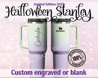 Copo Stanley Quencher personalizado com gravação assustadora e hipnótica verde para Halloween, presente de feriado com nome personalizado para ele ou ela, tema de outono