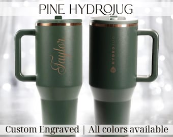 Brocca idroelettrica Pine da 40 oz, bicchiere da viaggio in rame e cipresso con incisione personalizzata, regalo di Natale personalizzato, regalo con nome personalizzato, caramello e merlot