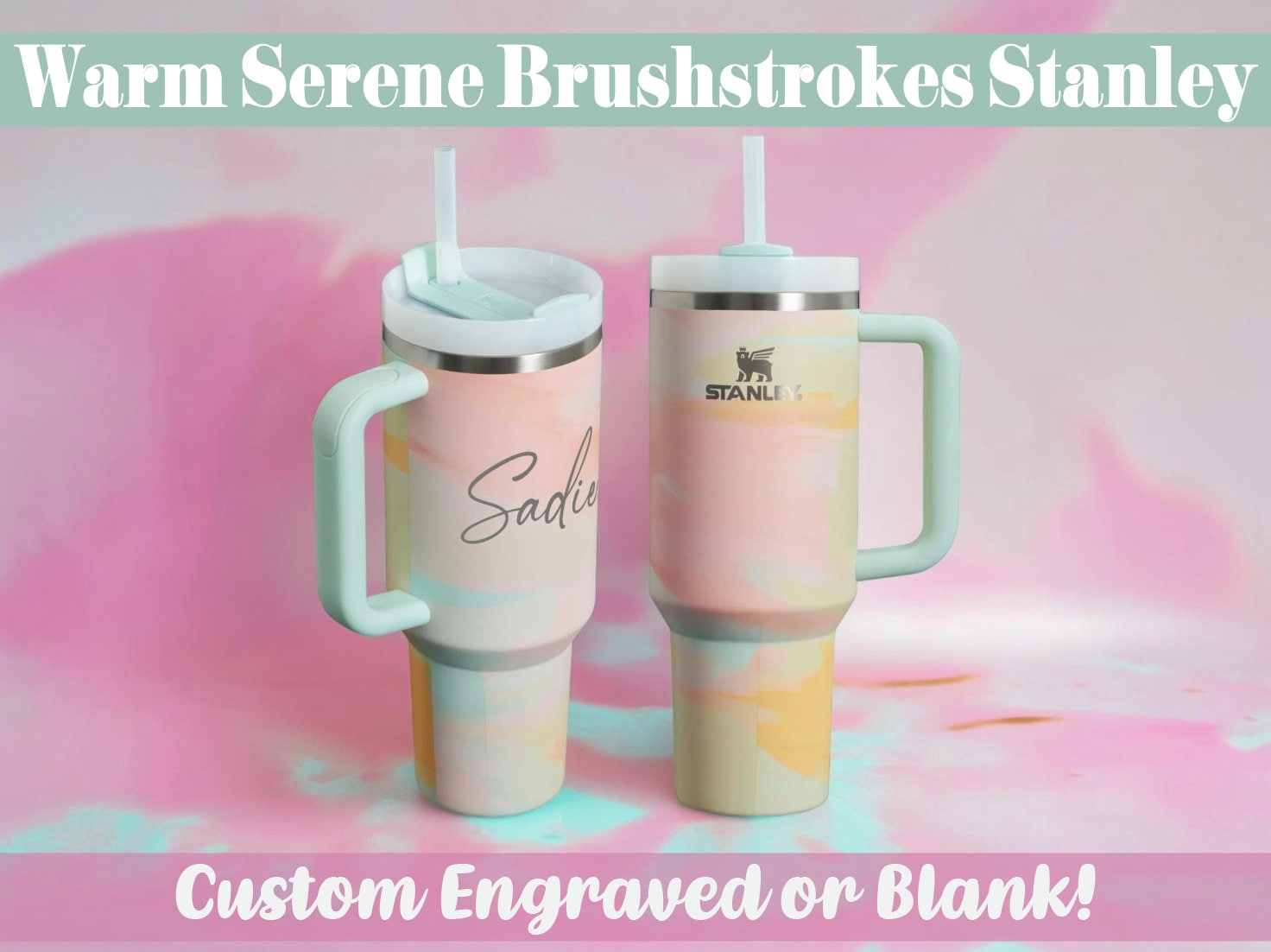 Stanley Warm Serene Brushstrokes 40 Oz Quencher | Custom Engraved