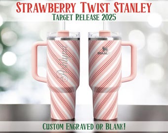 Bicchiere Quencher personalizzato da 40 oz con incisione Strawberry Twist Stanley Holiday, regali personalizzati con nome, bastoncini di zucchero natalizi personalizzati alla menta piperita