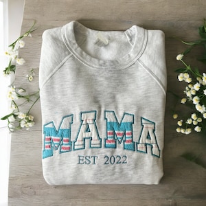 Embroidered Baby Keepsake Sweatshirt | Custom Text MAMA, DAD, MOM, Grandparents and More | Hospital Blanket, Onesie Crewneck | Special Gifts