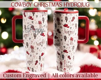 Tazza da viaggio personalizzata Cowbow Christmas Hydrojug, tazza con incisione personalizzata, nome personalizzato, Western Cowgirl Rodeo, Wild West Highland Cow