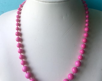 Rita - Mid Century Graduated Glass Bead Necklace Set in Hot Pink by Seditious Jewelry