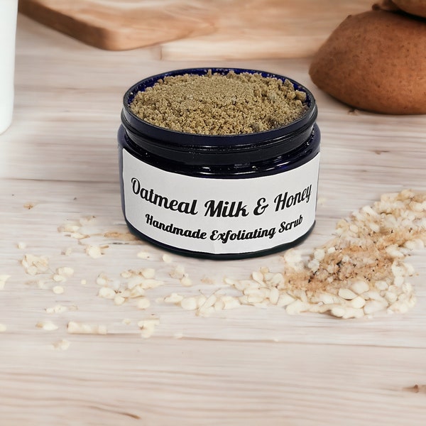 Oatmeal Milk Honey Soothing Skin Exfoliating Scrub | Exfoliating Soap 8oz Jars | Handcrafted Exfoliating Body Scrub | Dead Sea Exfoliating