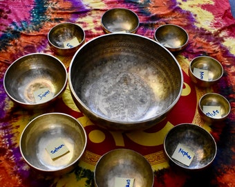 10 Premium Singing Bowls Set. Handmade in Nepal. Sound Therapy Bowls