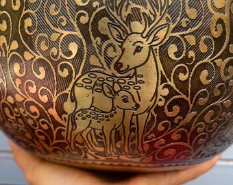 Hand Forged Singing Bowl 17.5cm | Hand Carved Brass | Tiger, Eagle, Deer, Elephant | Kathmandu | Meditation | Sound Healing |