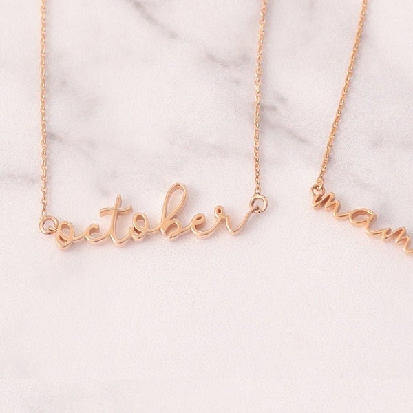 14k 18k Solid Gold Custom Handwriting Baby Name Necklace, Real Gold Minimal My Name Necklace, Dainty Gold Personalize Script Name Necklace