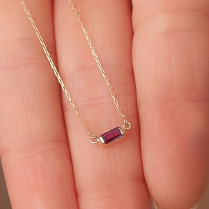 14k 18k SOLID Gold Ruby Necklace, Natural Ruby Necklace, July Birthstone Baguette Necklace, Dainty Ruby Choker Necklace, Ruby Charm Necklace