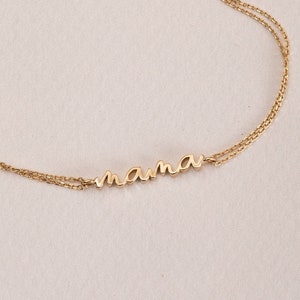 14k 18k Real Solid Gold Script Mama Bracelet, Solid Plain Gold Minimalist Mama Bracelet, Double Row Chain Dainty Gold Bracelet Gift for Mom