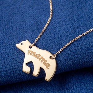 Personalized Mama Bear Necklace with Baby Bear Silhouette, Mama Bear and Baby Bear Name Necklace, Mothers Name Necklace Gift For Mom New Mom