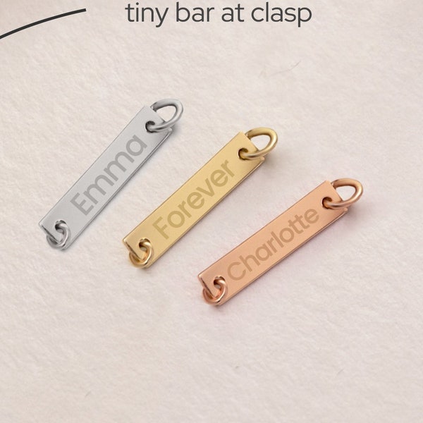 14K or 18K Solid Gold Tiny Bar Tag Add-on Available for existing ORDER, Customized Engraved Dainty Bar Tag at Clasp for Necklace Bracelet