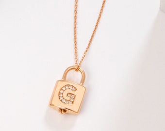 Padlock Diamond Initial Urn Pendant 14K 18K Solid Gold, Custom Paved Initial Lock Urn Necklace Stone Option, Cremation Keepsake Ash Holder