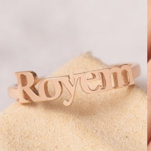 Anillo con nombre personalizado en oro macizo de 14 k y 18 k, anillo con nombre personalizado, inicial personalizada, anillo de oro con nombre, letra, número y nombre personalizado es un gran regalo para ella.