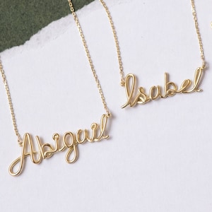 14k 18K Solid Gold Custom Name Wire Necklace, Personalized Name Real Gold Necklace, Your Word Unique Name Necklace Gift For Her Anniversary