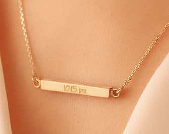 14K 18K Gold Custom Horizontal Cremation Urn Bar Necklace, 4 Side Engraved Memorial Necklace, Engrave Name Date Coordinate Funeral Necklace