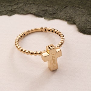 Cross Cremation Urn Ring in 10k 14k 18k Real Gold , Personalized Urn Memorial Cross Gold Ring for Mom Dad Son Human Ashes and Dog Cat Ashes