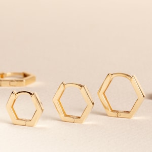 Sechseck Huggie Ohrringe 14K 18K Solid Gold, Sechseck Hoop Ohrringe Gold, Fünfeck Hoop Ohrringe, GeometricKleiner Hoop Ohrring Für Sie Für Ihn
