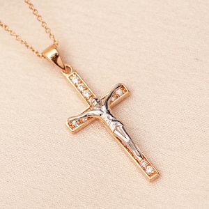 14K 18K Solid Gold Crucifix Cross Necklace, Elegant Real Solid Gold Jesus Cross Pendant is a Great Gift For Her Him, Gift For Christmas,