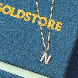 14k Solid Gold Diamond Initial Letter Necklace, Dainty Personalized Custom Initial Gold Necklace is a Great Gift For Her. Christmas Gift