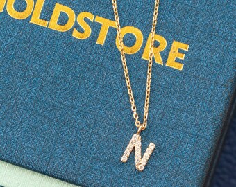 14k Solid Gold Diamond Initial Letter Necklace, Dainty Personalized Custom Initial Gold Necklace is a Great Gift For Her. Christmas Gift