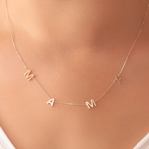 Collar con la letra de mamá en oro macizo de 14 quilates y 18 quilates, regalo para abuela, collar de oro para mamá, delicado collar de oro rosa blanco y amarillo para mamá, el mejor regalo para mamá