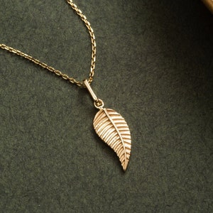 14k 18K Solid Gold Leaf Pendant, Real Solid Gold Leaf Necklace, Yellow Rose or White Gold Leaf Pendant Necklace is Great Gift For Mother