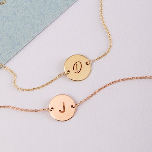 14K 18K Solid Custom Disk Bracelet, Personalized Name, Initial Disk Bracelet, Real Gold Everyday Jewelry, Custom Engrave Disc , Gift For Her