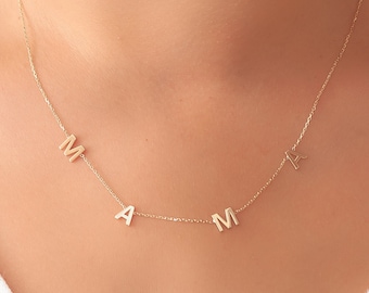 14K 18K Solid Gold Mama Letter Necklace, Grandma Gift Mama Gold Necklace, Yellow White Rose Gold Dainty Mama Necklace is Best Mom Gift For