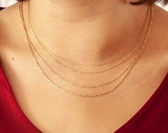 18K Solid Gold Diamond Cut Cable Chain Necklace Yellow Rose