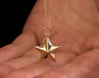 Star Cremation Urn Pendant Necklace 14K SOLID Gold, Memorial Necklace for Human Ashes Pet Ashes Holder Star Gold Pendant, Sentimental Gift